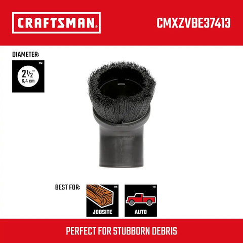 CRAFTSMAN CMXZVBE37413 2-1/2 in. Dusting Brush Wet Dry Vac Shop Attachment | Industrial-Grade Shop Vacuum Accessory for Cleaning Stubborn Debris, Fits 2-1/2 in. Hose Diameter