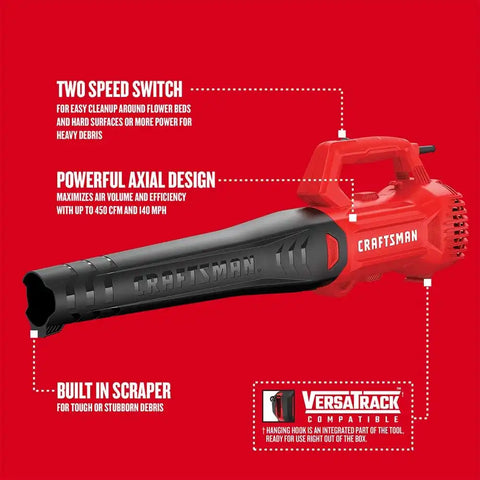 CRAFTSMAN Corded Leaf Blower, Powerful Lightweight Handheld Axial Electric Blower, 9 Amp (CMEBL710)