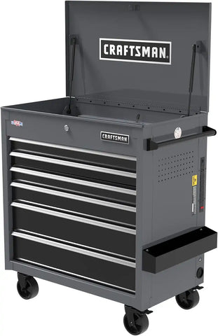 CRAFTSMAN Tool Cart with Wheels, Full Bank Rolling Utility Cart, 37 x 21 x 41 Inch, Power Outlets and USB Connectors, Integrated Pegboard, Internal Locking System, Gray (CMSTUC06GB)