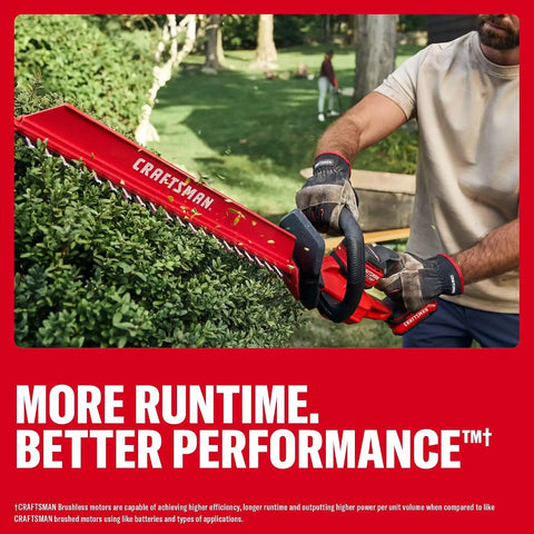 CRAFTSMAN V20 22 in. Hedge Trimmer Cordless with 2Ah Battery and Charger, Lightweight Brushless RP Bush Trimmer with Hedge Sweep Attachment, Longer Runtime, Up to 2X More Power (CMCHT830D1)