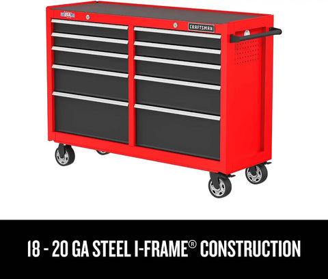 CRAFTSMAN S2000 52" Tool Chest, 10-Drawer Rolling Tool Storage Cabinet with Tray and Holder, Red (CMST352102RB)