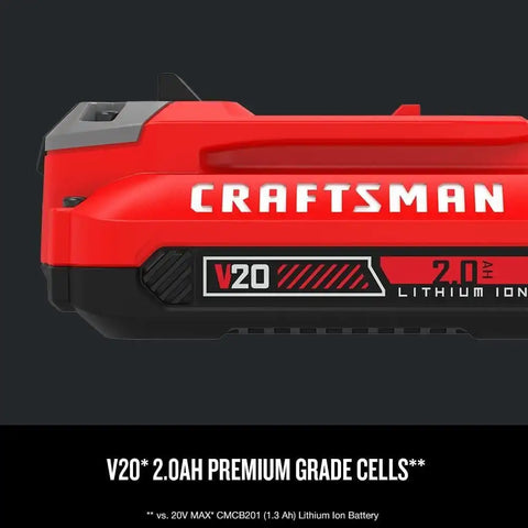 CRAFTSMAN V20 Lithium Ion Battery, 2.0-Amp Hour, 2 Pack (CMCB202-2)