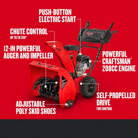 CRAFTSMAN Select 24" Snow Blower Gas, Two-Stage Snowblower, Start Push Button, 208cc Powerful Engine, Self Propelled Gas-Powered Snow Blowers, 24-in. Clearing Width (31AS6K1EB93)