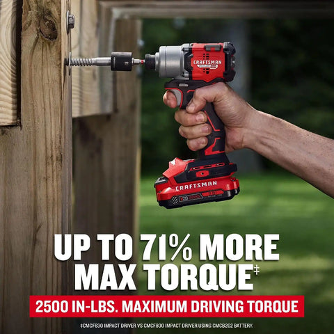 CRAFTSMAN V20 Cordless Brushless Impact Driver Set, 1/4 Impact Driver, Includes 2 Batteries and Charger (CMCF830D2)