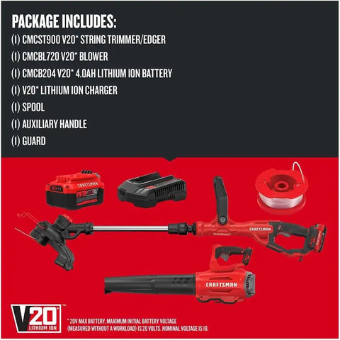 CRAFTSMAN V20 String Trimmer and Leaf Blower Combo Kit, Cordless (CMCK297M1)