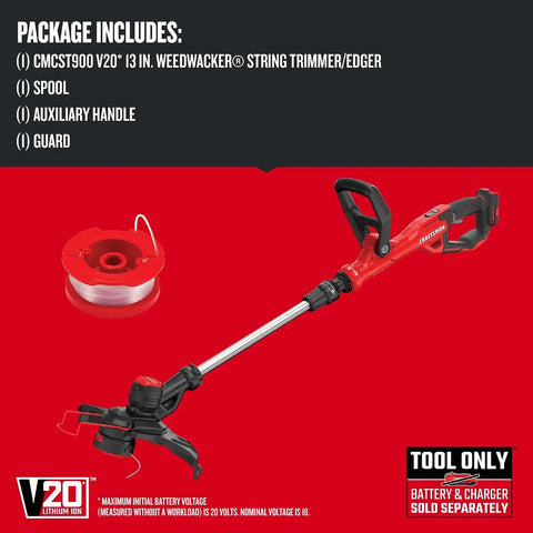 CRAFTSMAN V20 WEEDWACKER Cordless String Trimmer Edger with Automatic Feed, 13 inch, Bare Tool Only (CMCST900B)