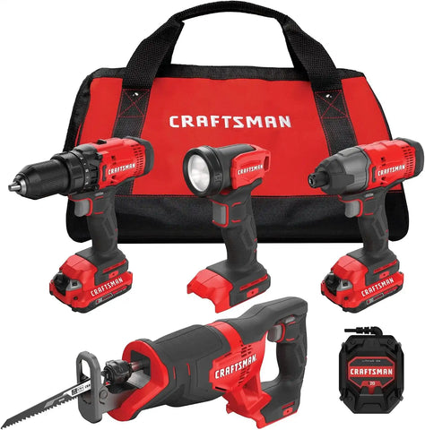 CRAFTSMAN V20 Cordless 4-Tool Power Tool Combo Kit with 2 Batteries and Charger (CMCK400D2)