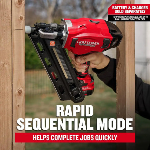 CRAFTSMAN V20 Brushless Cordless 30° Framing Nailer (Tool Only) (CMCN630PTB)