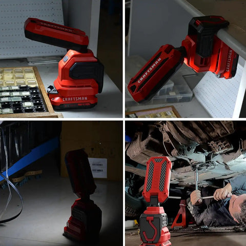 CRAFTSMAN V20 6500K LED Rechargeable Work Light, 2000LM &1000LM 2 Brightness Settings, Hook and Clamp for Multiple Mounting Options, Cordless, Battery Not Included