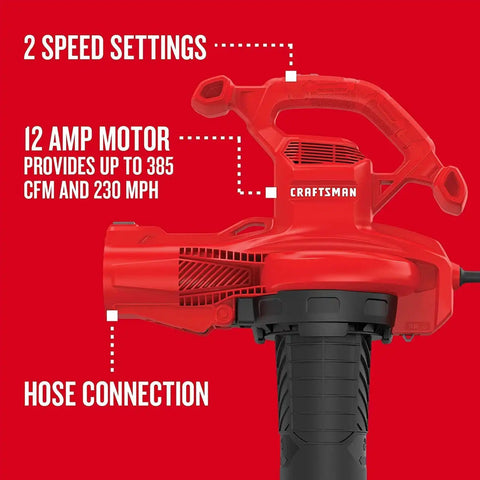 CRAFTSMAN Leaf Blower, Leaf Vacuum and Mulcher, 3-in-1 Backpack Blower, Up to 230 MPH, 12 Amp, Corded Electric (CMEBL700)