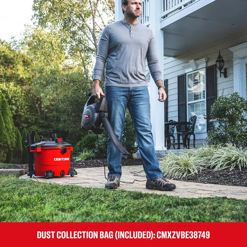 CRAFTSMAN CMXEVBE17607 16 Gallon 6.5 Peak HP Wet Dry Vac with Detachable Leaf Blower, Portable Shop Vacuum Wet and Dry with 2 Filters, Dust Bag, Hose and Attachments for Garage, Outdoor Cleaning