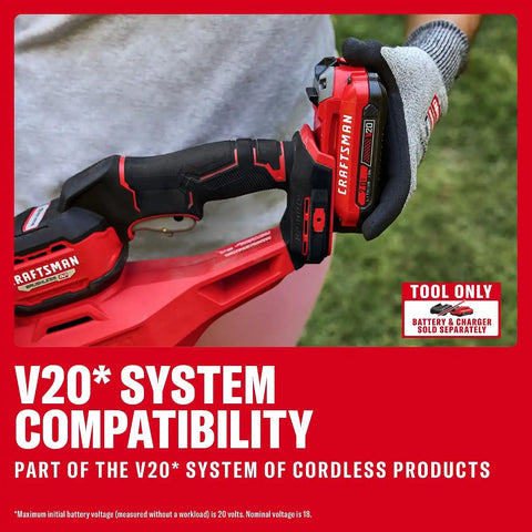 CRAFTSMAN V20 Brushless RP 22 in. Cordless Hedge Trimmer, Lightweight Bush Trimmer with Hedge Sweep Attachment, Up to 2X Power, Longer Runtime, Tool Only (CMCHT830B)
