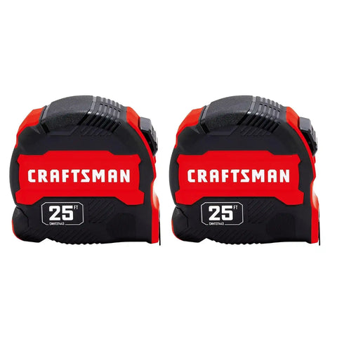 CRAFTSMAN Tape Measure 25 ft, 2 Pack, Compact Easy Grip Measuring Tape with Fractions (CMHT95625S)