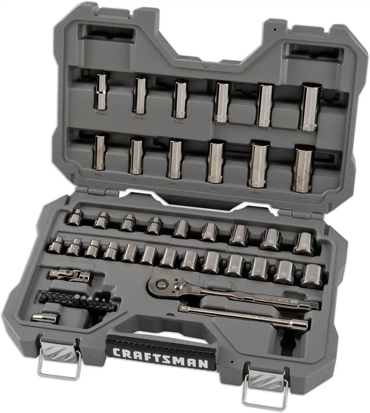CRAFTSMAN OVERDRIVE 49-Piece Gunmetal Chrome Mechanics Tool Set, Standard SAE/Metric Socket Set, with Hard Case (CMMT99049L)