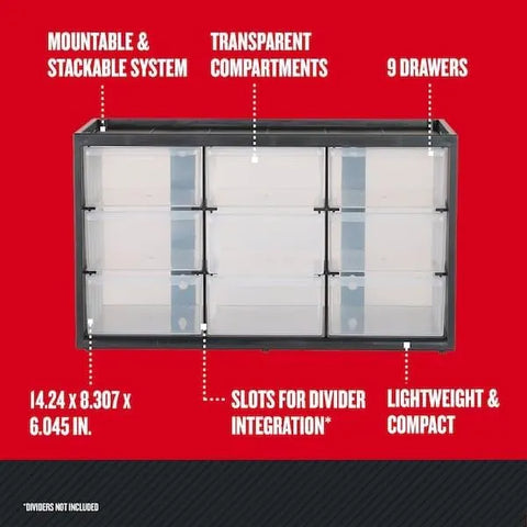 CRAFTSMAN Plastic Storage Organizer Bin System, 9 Compartment, Modular, Home Office (‎CMST40709)