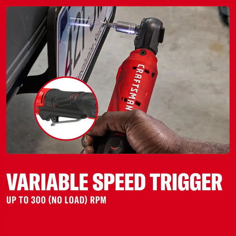 CRAFTSMAN V20 Cordless Ratchet Wrench, Multi-Size 3/8 Ratchet, 1/4 and 1/2 Interchangeable Anvils, LED Light, 40 ft-lbs Torque, 300 RPM, Battery Not Included (CMCF935B)