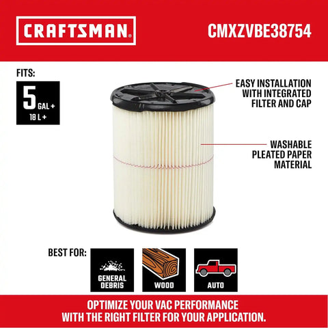 CRAFTSMAN CMXEVBE18695 16 Gallon 6.5 Peak HP Wet Dry Shop Vacuum Bundle | Heavy-Duty Wet and Dry Vac with 2 Filters, Dust Bag, Hose, Diffuser and Attachments for Home Projects & Renovations