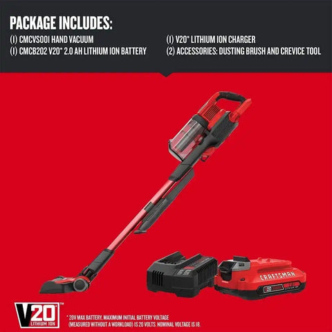 CRAFTSMAN V20 Cordless Stick Vacuum Kit, Removable Battery Included (CMCVS001D1)