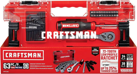 CRAFTSMAN VERSASTACK 63 Piece Mechanics Tool Set with Hard Case, 3/8 Inch Drive (CMMT45163)