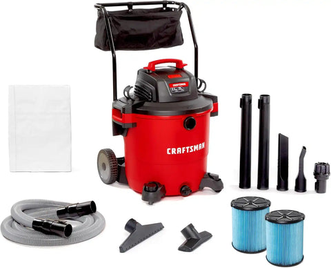 CRAFTSMAN CMXEVBE17656 20 Gallon 6.5 Peak HP Wet Dry Vac with Cart, Heavy-Duty Shop Vacuum Wet and Dry with 2 Fine Dust Filters, Dust Bag, Hose and Attachments for Shop, Garage, Jobsite Cleaning
