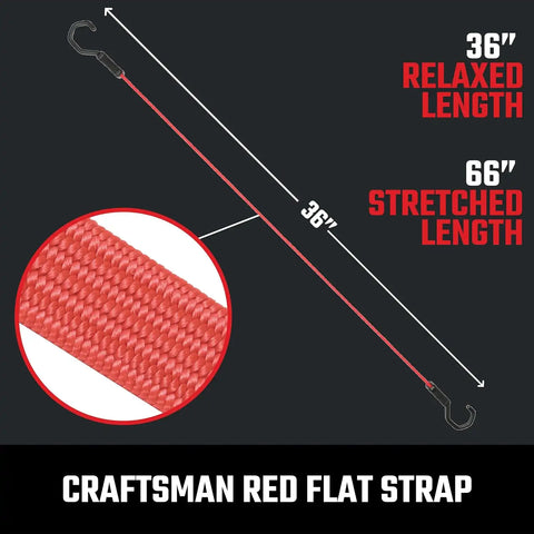 CRAFTSMAN 36" Flat Bungees with Self Centering X-Large Hooks, 32 Pack | XL Non Scratch Steel-Core Hooks, Textured Grip Pad, Easily Stretch and Secure Lightweight Gear, Trunk Cargo & Everyday Hauls