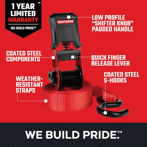 CRAFTSMAN 10-PC Ratchet Strap Kit with Soft Loops, Bungees and Storage Bag | 1,500 lbs Break Strength Ratchet Straps, 36" Premium Flat Bungees, 18" Soft Loops, Storage Bag, Hauling and Cargo Management