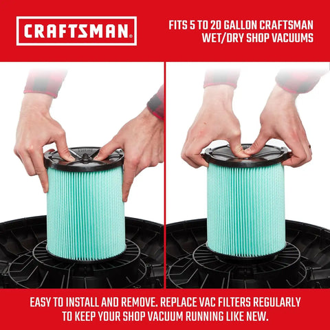 CRAFTSMAN CMXZVBE38753 Genuine 5-20 Gal. HEPA Media Wet Dry Vacuum Filter | Fits Most 5 to 20 Gallon CRAFTSMAN Shop Vacuums, Easy Installation and Traps Allergens