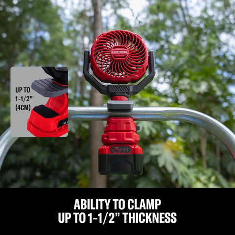 CRAFTSMAN Portable Clip On Fan, 4" Cordless Small Desk Fan Battery Powered, Lightweight Clamp Fan, 2 Speeds 300° Pivot & 270° Tilt, 200 CFM, CMXEFXA520402(Tool Only)