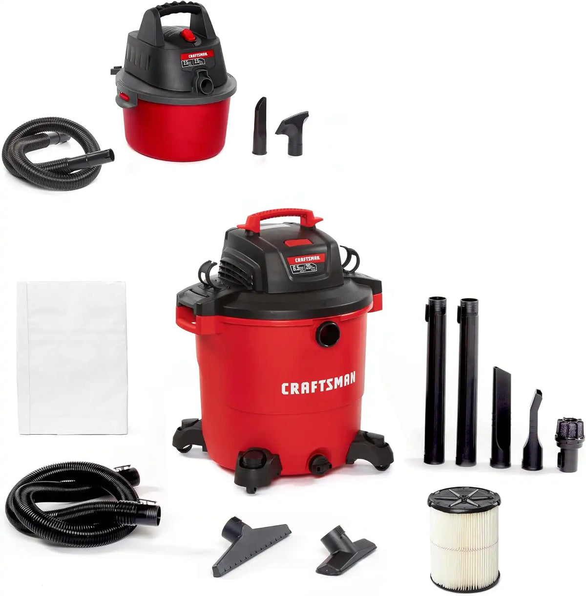 CRAFTSMAN 20 Gal. 6.5 Peak HP and 2.5 Gal. 2.5 Peak HP Shop Vacuum Bundle