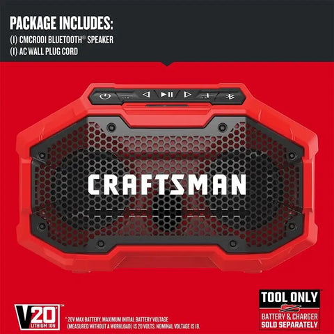 CRAFTSMAN V20 Wireless Portable Bluetooth Speaker, Tool Only (CMCR001B), Red