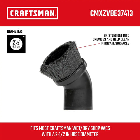 CRAFTSMAN CMXZVBE37413 2-1/2 in. Dusting Brush Wet Dry Vac Shop Attachment | Industrial-Grade Shop Vacuum Accessory for Cleaning Stubborn Debris, Fits 2-1/2 in. Hose Diameter
