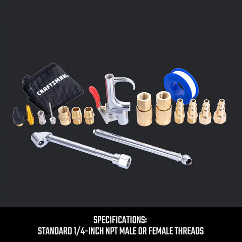 CRAFTSMAN 18-Piece Air Compressor Accessory Kit, Includes Blow Gun, Tire Inflator, Brass Fittings, and Storage Bag