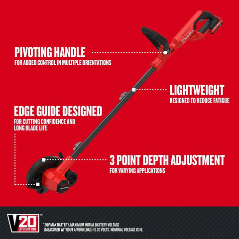 CRAFTSMAN Cordless Edger Lawn Tool, 20V MAX Battery, Charger and Blade Included, Lightweight Lawn Edger, 7.5 in Cutting Width, 1000 Ft of Edging per Charge (CMCED400D1)