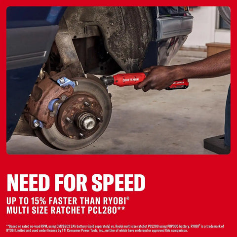 CRAFTSMAN V20 Cordless Ratchet Wrench, Multi-Size 3/8 Ratchet, 1/4 and 1/2 Interchangeable Anvils, LED Light, 40 ft-lbs Torque, 300 RPM, Battery Not Included (CMCF935B)
