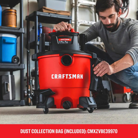 CRAFTSMAN CMXEVBE17590 9 Gallon 4.25 Peak HP Wet Dry Vac, Portable Shop Vacuum Wet and Dry with 2 Filters, Dust Bag, Hose and Attachments for Home, Garage and Automotive Cleaning
