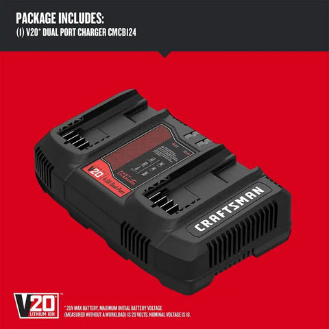 CRAFTSMAN V20 2Ah Lithium Ion Dual-Port Power Tool Battery Charger (CMCB124)