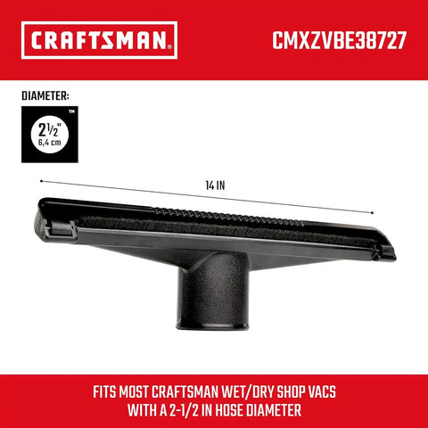 CRAFTSMAN CMXZVBE38727 2-1/2 in. Dry Nozzle Wet Dry Shop Vacuum Attachment | Industrial-Grade 14 inch Wide Shop Vacuum Accessory for Hard Surface Cleaning, Fits 2-1/2 in. Hose Diameter