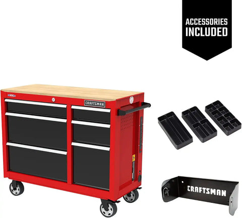 CRAFTSMAN Workbench, Tool Storage, 6-Drawers with Tray and Holder Set, 41-inch, Rolling (CMST34062RB)