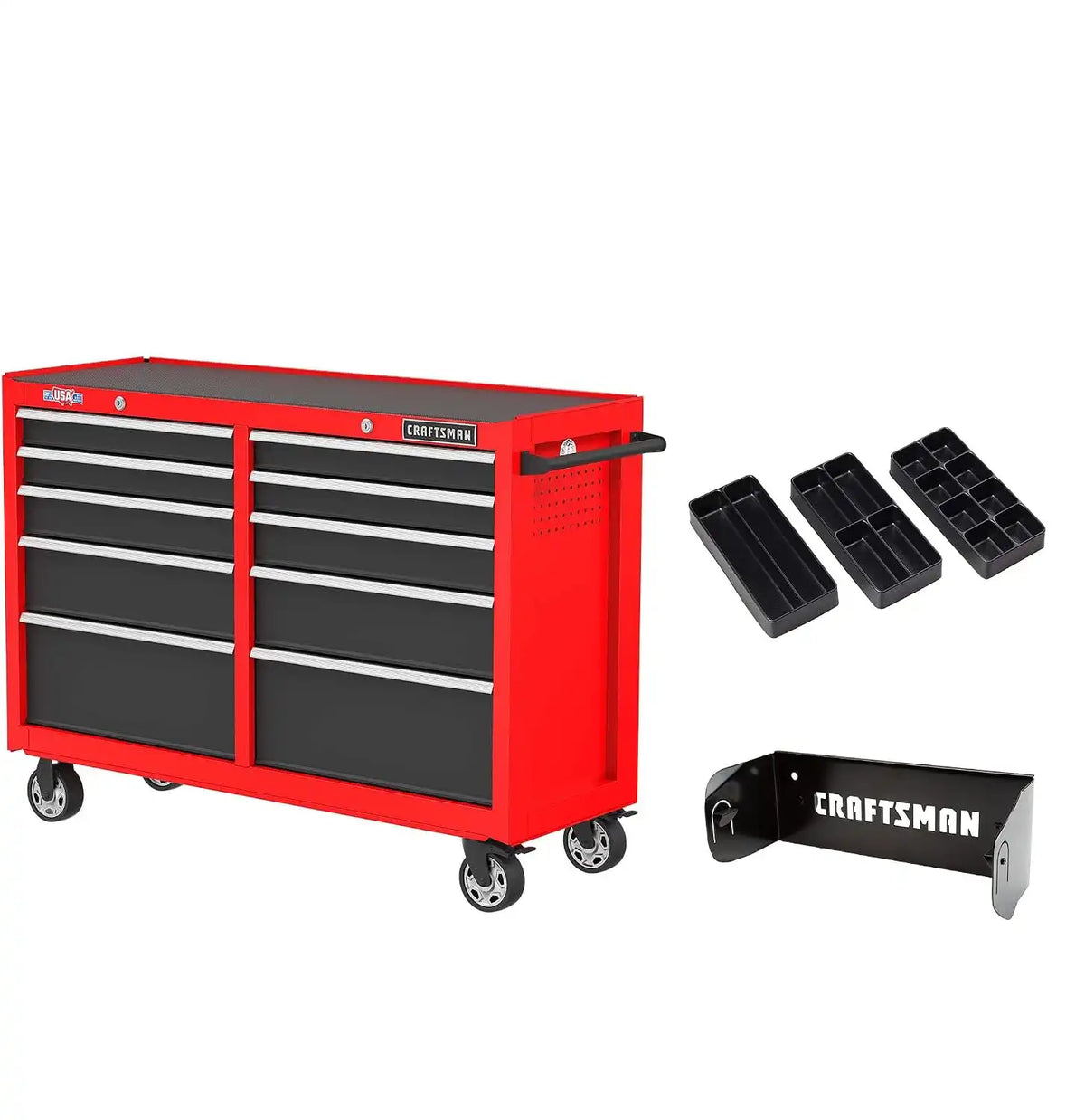 CRAFTSMAN S2000 52" Tool Chest, 10-Drawer Rolling Tool Storage Cabinet with Tray and Holder, Red (CMST352102RB)