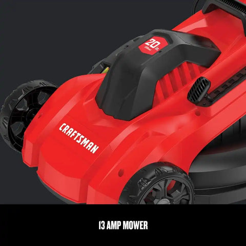 CRAFTSMAN Electric Push Lawn Mower, 20-Inch Deck, Corded, Powerful 13-AMP Motor, 6 Setting Height Adjustment, Winged Blades, 3 in 1 Bagging, Mulching and Discharge (CMEMW213)