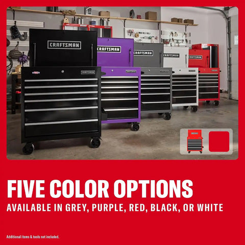 CRAFTSMAN Rolling Cart with Drawers, Full Bank Utility Cart, Six Soft-Close Drawers Tool Chest, Power Outlets, Side Tray, Heavy Duty Casters, 37 x 21 x 41 Inch, Red (CMSTUC06RB)