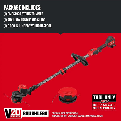 CRAFTSMAN V20 WEEDWACKER Cordless String Trimmer with QUICKWIND, 13 inch, Bare Tool Only (CMCST920B)