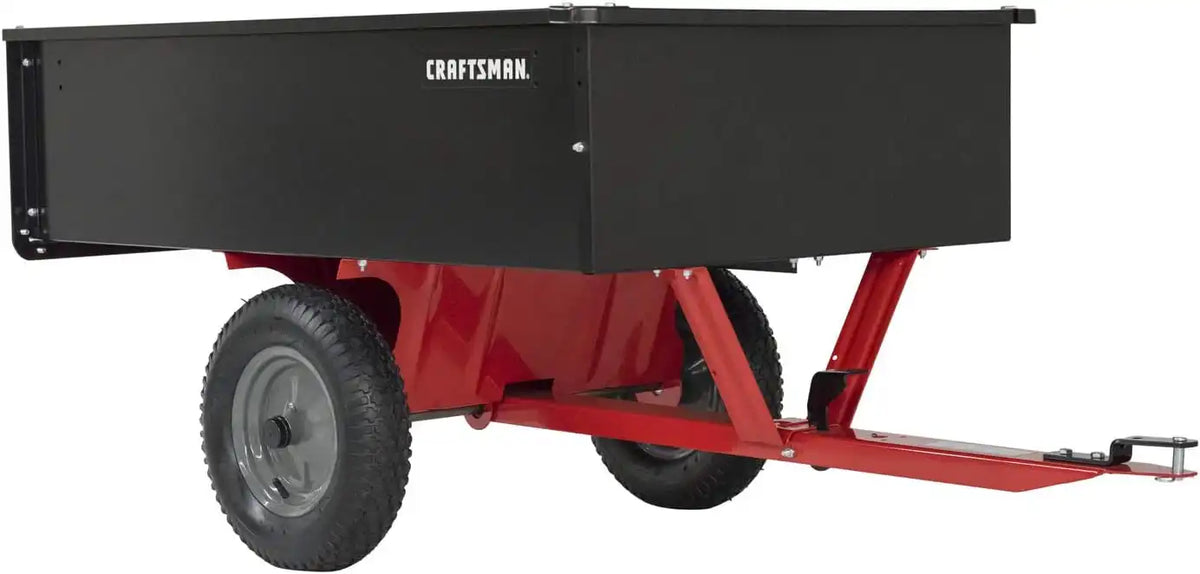 CRAFTSMAN, CMXGZBF7124355, 750-lb Capacity Steel Tow Behind Dump Cart, 12 Cubic Feet Capacity, Removable Tailgate - Garden Utility Trailer, 16” x 4” Pneumatic Tires