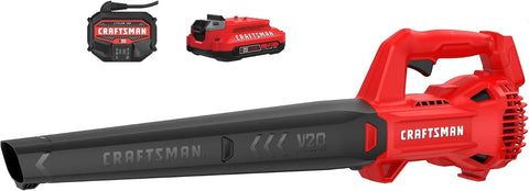CRAFTSMAN 20V MAX Cordless Leaf Blower with Battery and Charger, Hard Surface Electric Leaf Blower,Powerful up to 90 MPH, Red (CMCBL710D1)