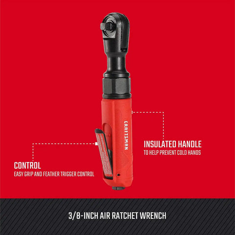 CRAFTSMAN 3/8-in Air Ratchet Wrench, Maximum Torque 50 ft-lbs, Insulated Handle, Easy Access Switch, 4.4 SCFM at 90 PSI
