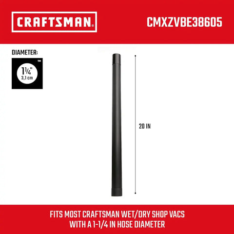 CRAFTSMAN CMXZVBE38605 1-1/4 in. Extension Wand Wet Dry Vac Attachment | Industrial-Grade Shop Vacuum Accessory for Extending Reach While Cleaning, Fits 1-1/4 in. Hose Diameter