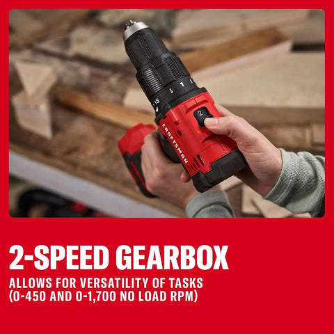 CRAFTSMAN 20V MAX 1/2 Cordless Hammer Drill, Includes 2 Batteries (2 Ah), Charger and Double Ended Bit, Longer Runtime Power Hammer Drill with LED Light (CMCD712D2)