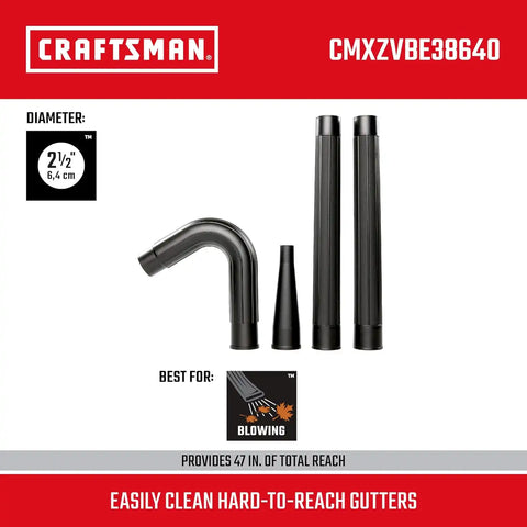 CRAFTSMAN CMXZVBE38640 2-1/2 in. Gutter Cleaning Wet Dry Vac Attachment Kit | Industrial-Grade Shop Vacuum Accessory for Cleaning or Blowing Debris from Gutters, Fits 2-1/2 in. Hose Diameter