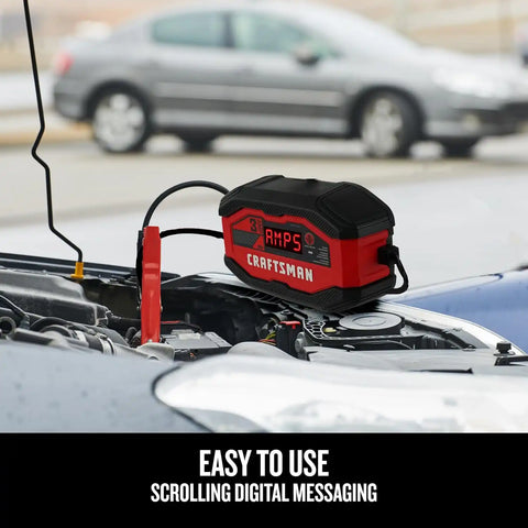 CRAFTSMAN Battery Charger and Maintainer, CMXCESM260, 3-in-1, Fully Automatic, 3 Amps, 12 Volt, for Motorcycle, Car, SUV, Truck and Marine Batteries