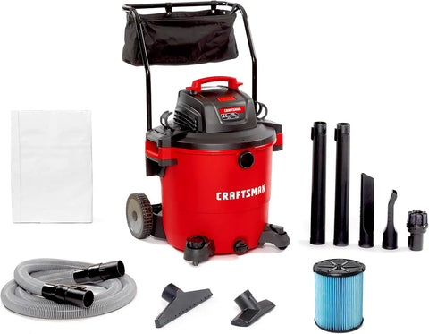 CRAFTSMAN CMXEVBE17656 20 Gallon 6.5 Peak HP Wet Dry Shop Vacuum with Cart | Heavy-Duty Shop Vacuum Wet and Dry with Fine Dust Filter, Dust Bag, Hose and Attachments for Shop, Garage, Jobsite Cleaning